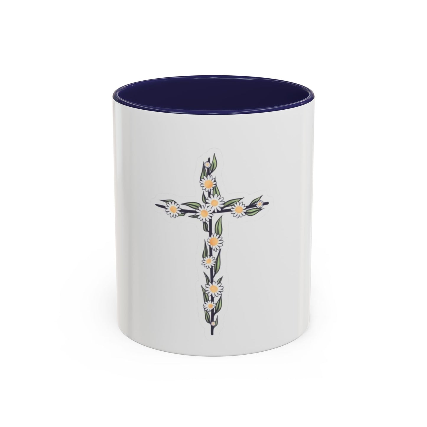 Floral Cross Accent Coffee Mug — Daisy Cross Religious Gift