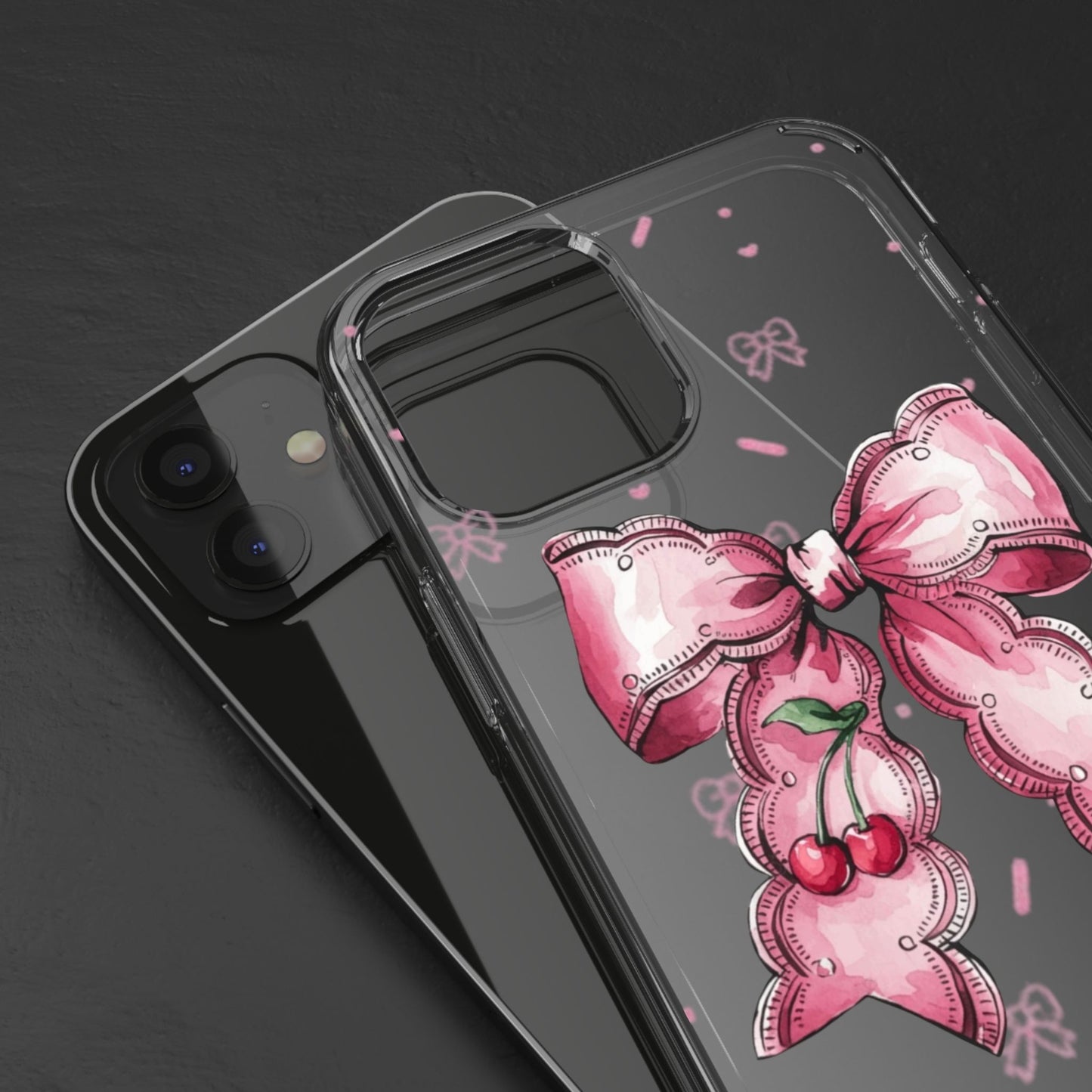 Pink Cherry Bow Clear Phone Case – Cute Kawaii iPhone Cover