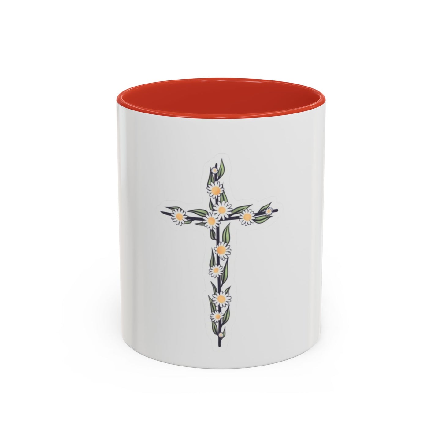 Floral Cross Accent Coffee Mug — Daisy Cross Religious Gift