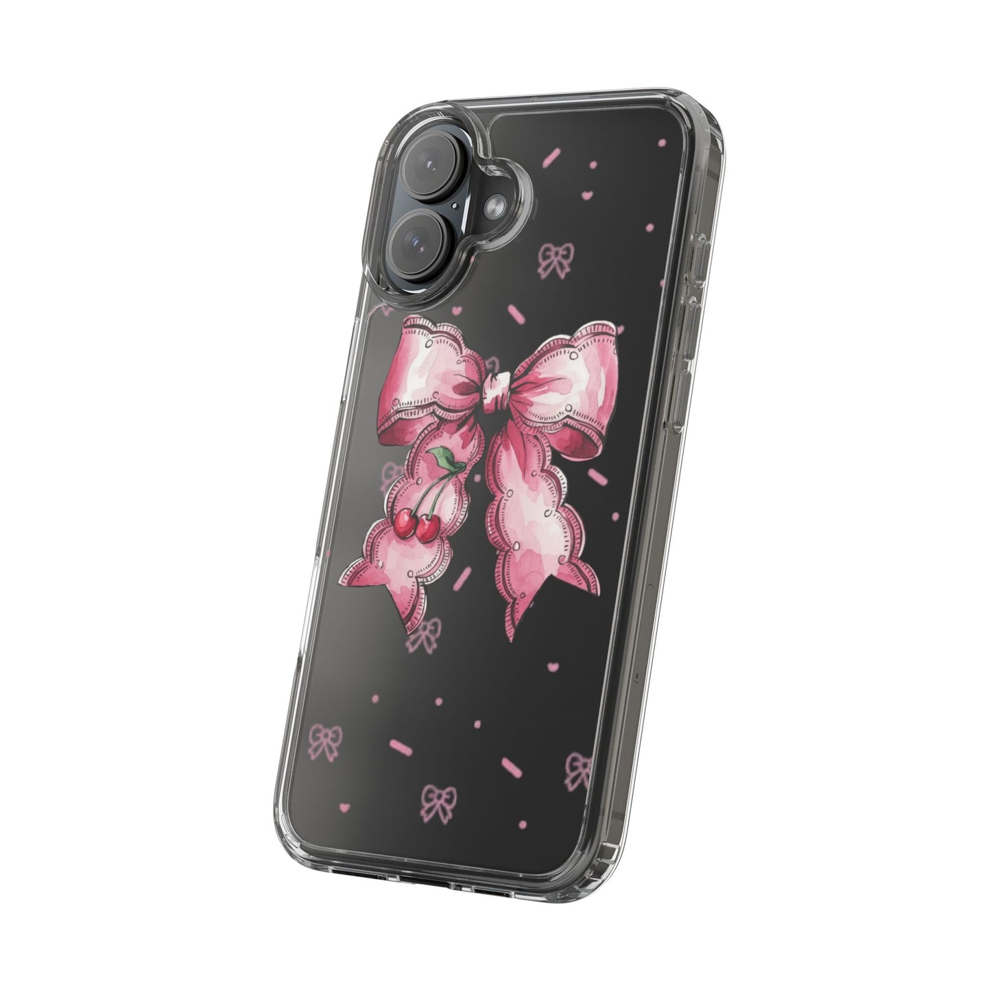 Pink Cherry Bow Clear Phone Case – Cute Kawaii iPhone Cover