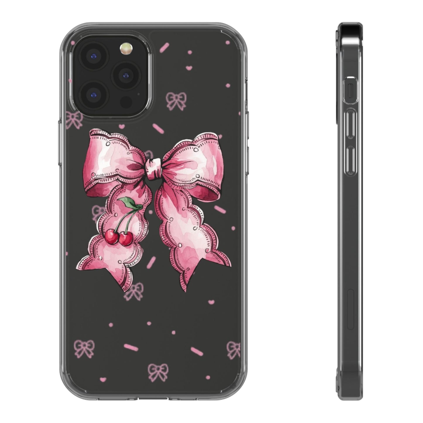 Pink Cherry Bow Clear Phone Case – Cute Kawaii iPhone Cover