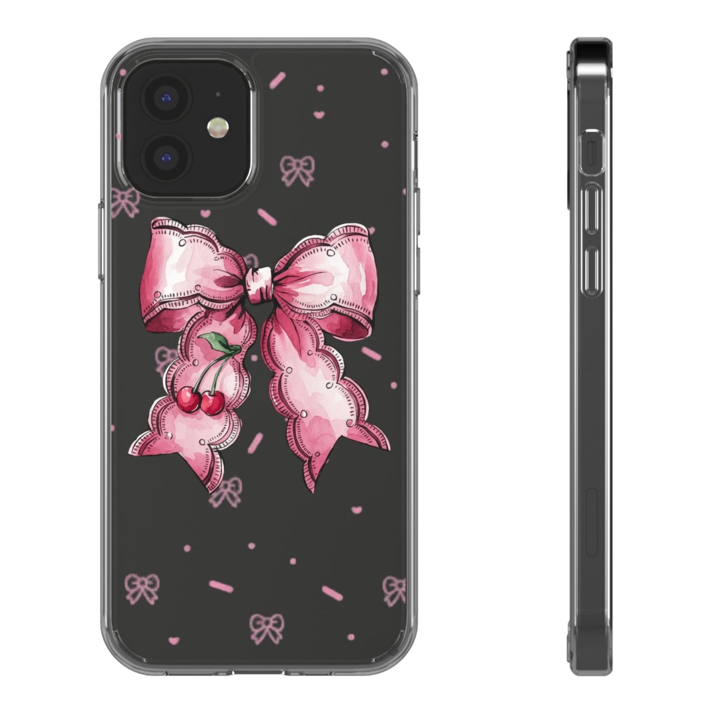 Pink Cherry Bow Clear Phone Case – Cute Kawaii iPhone Cover