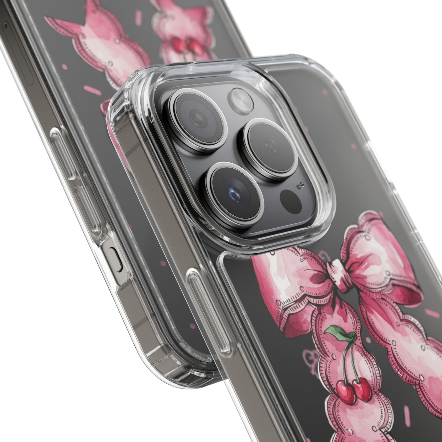 Pink Cherry Bow Clear Phone Case – Cute Kawaii iPhone Cover