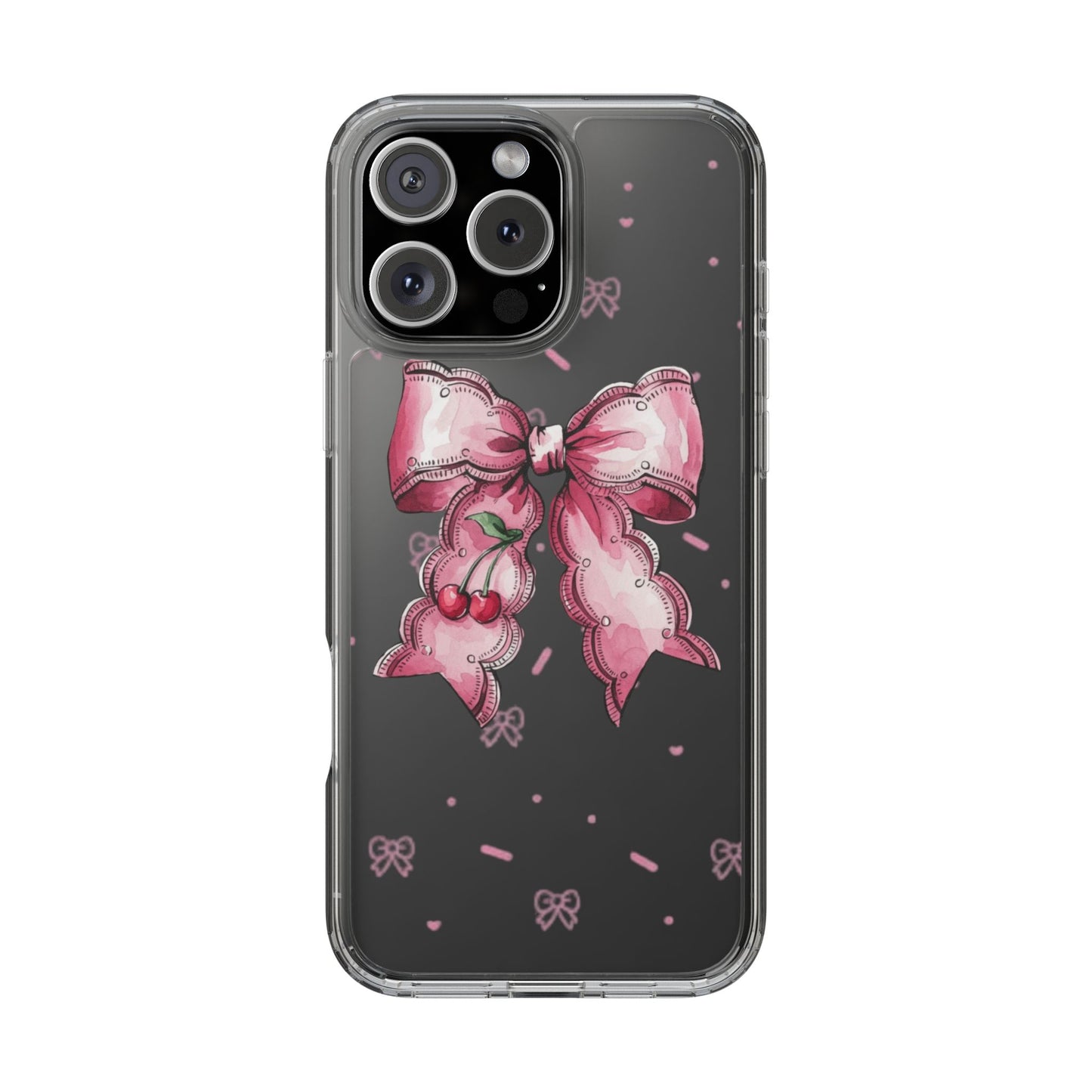 Pink Cherry Bow Clear Phone Case – Cute Kawaii iPhone Cover
