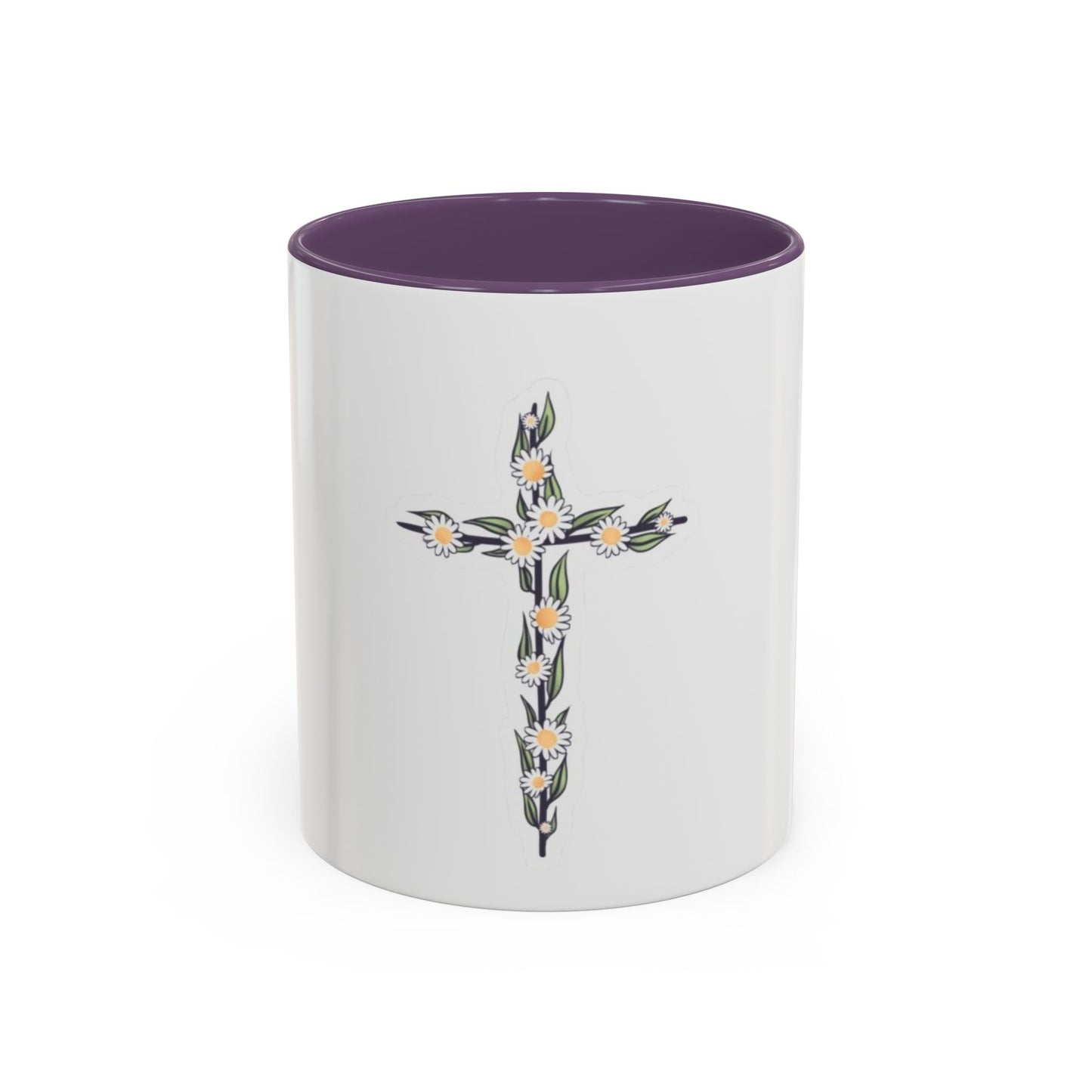 Floral Cross Accent Coffee Mug — Daisy Cross Religious Gift