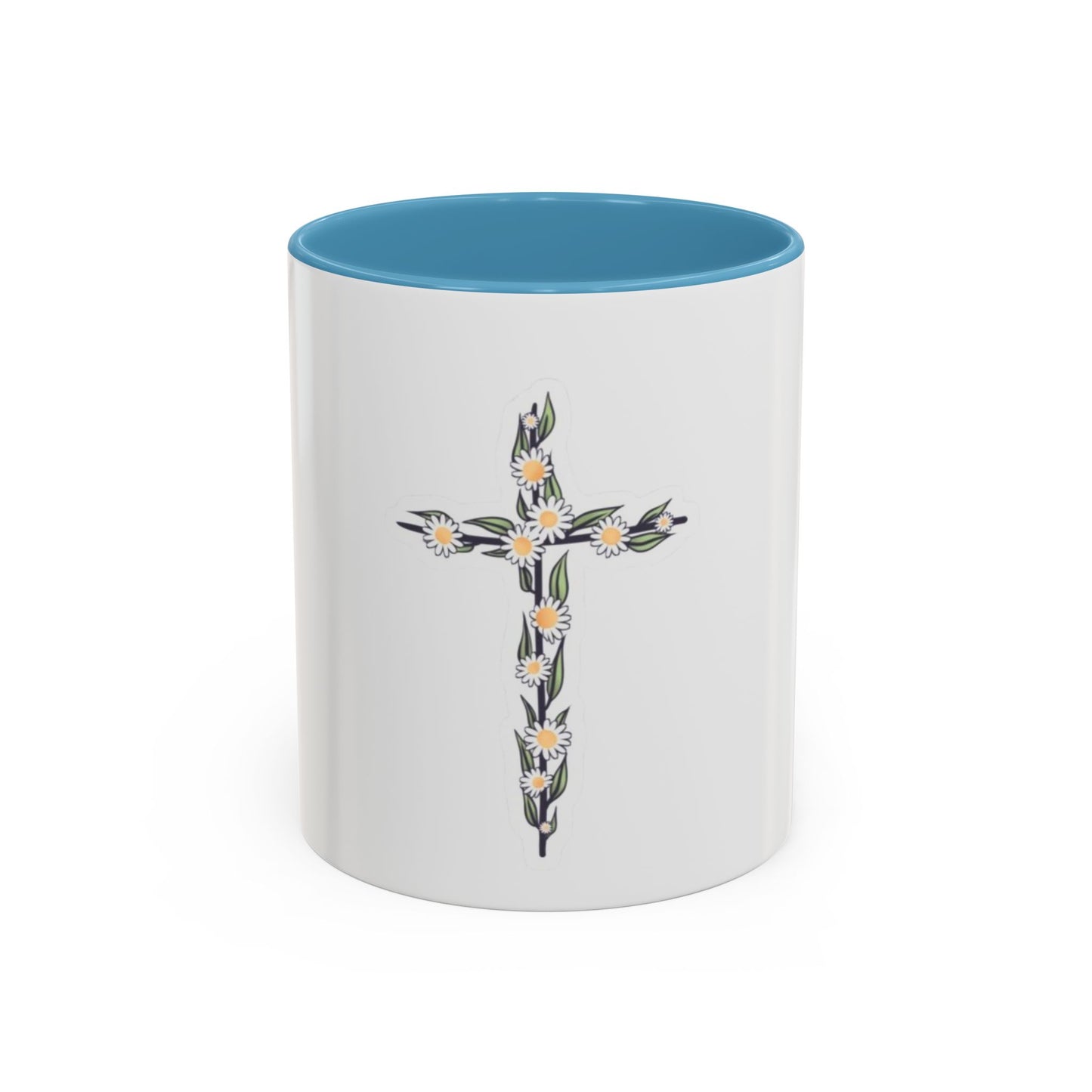 Floral Cross Accent Coffee Mug — Daisy Cross Religious Gift