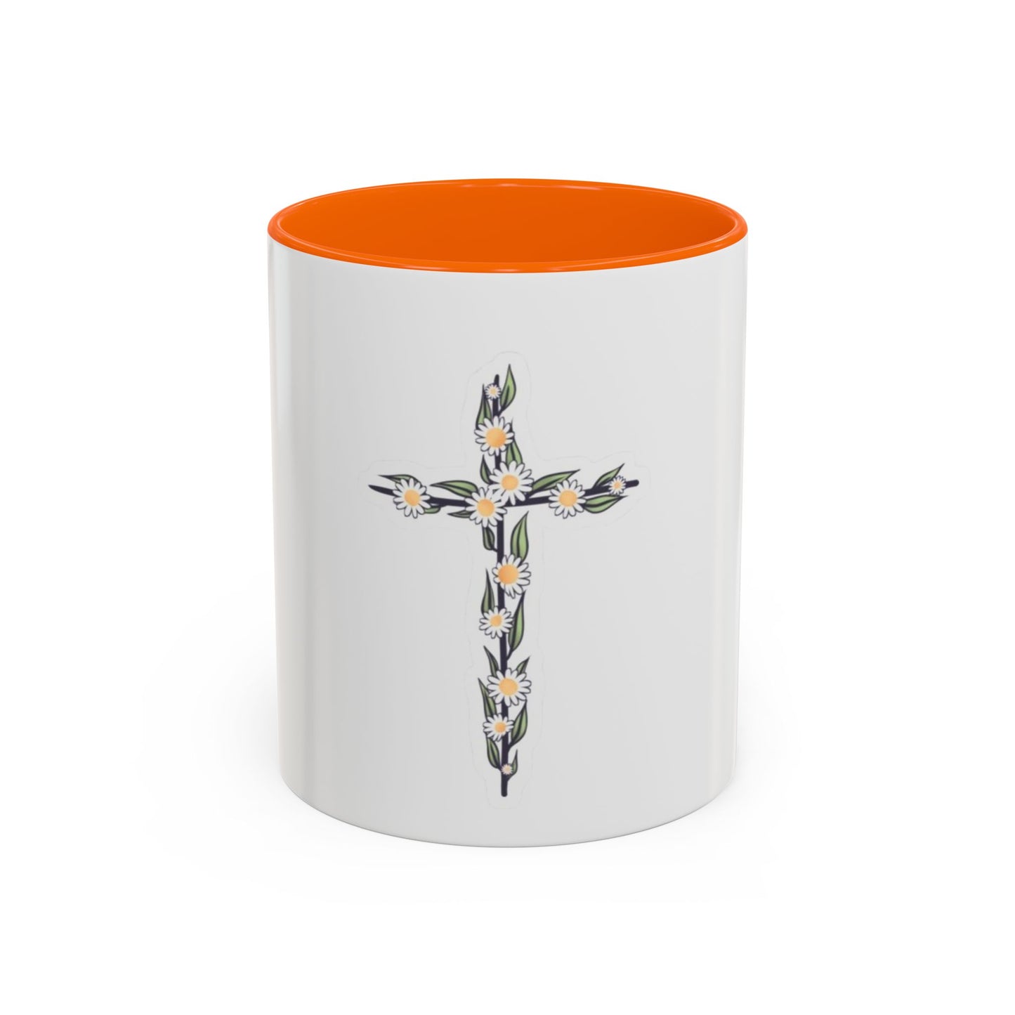 Floral Cross Accent Coffee Mug — Daisy Cross Religious Gift