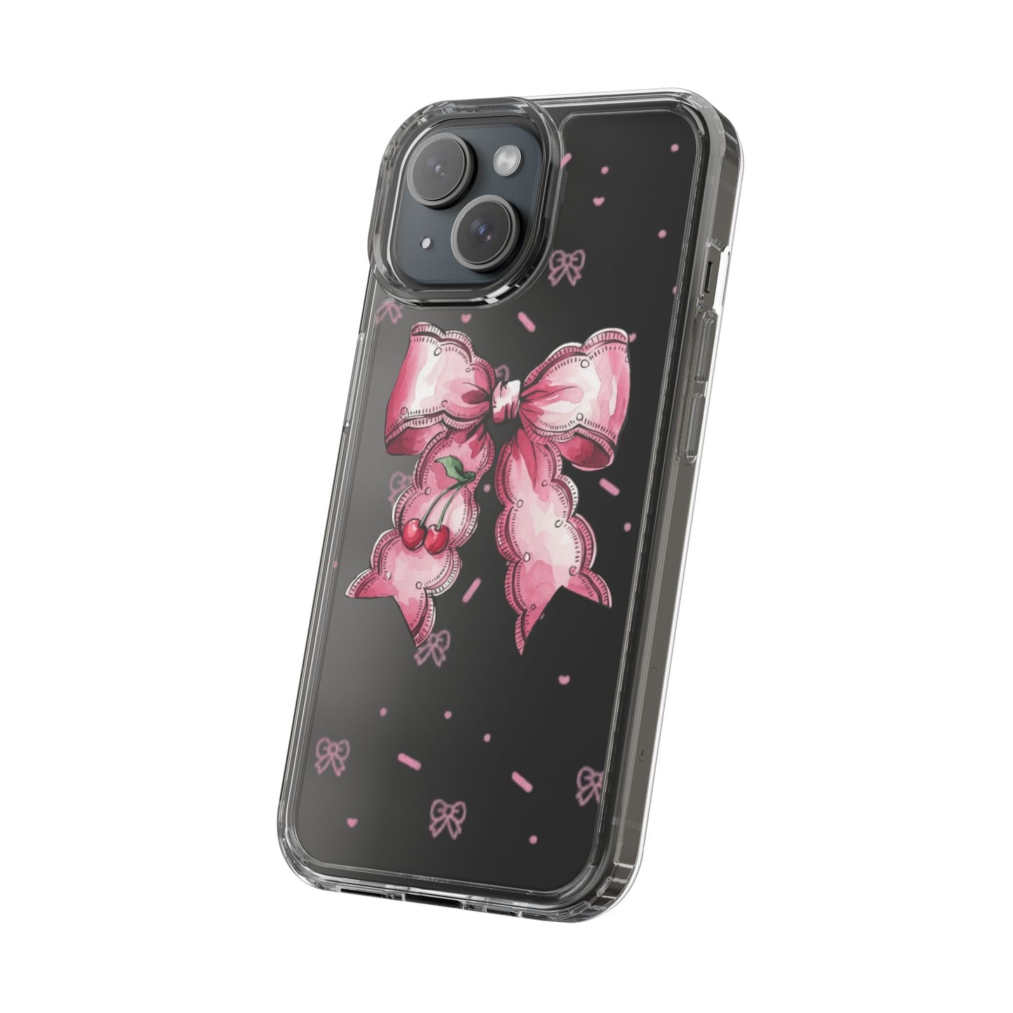 Pink Cherry Bow Clear Phone Case – Cute Kawaii iPhone Cover