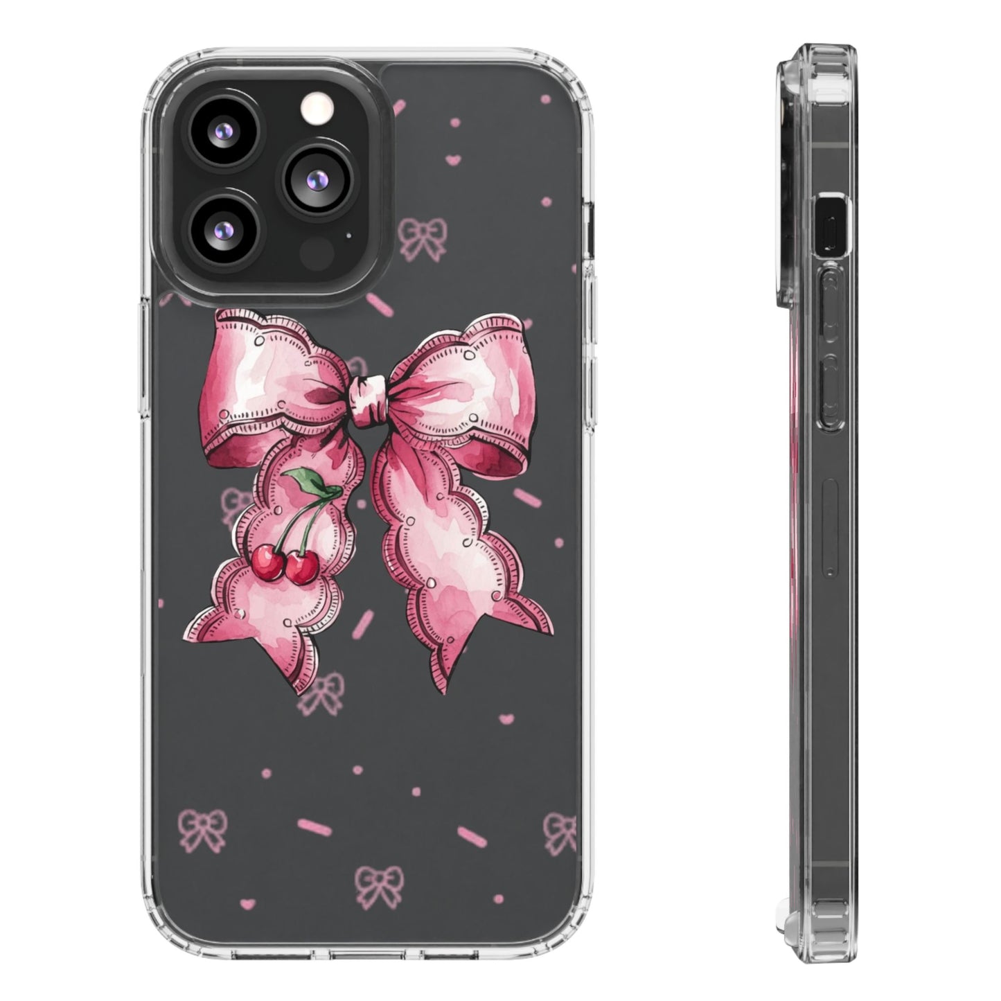 Pink Cherry Bow Clear Phone Case – Cute Kawaii iPhone Cover