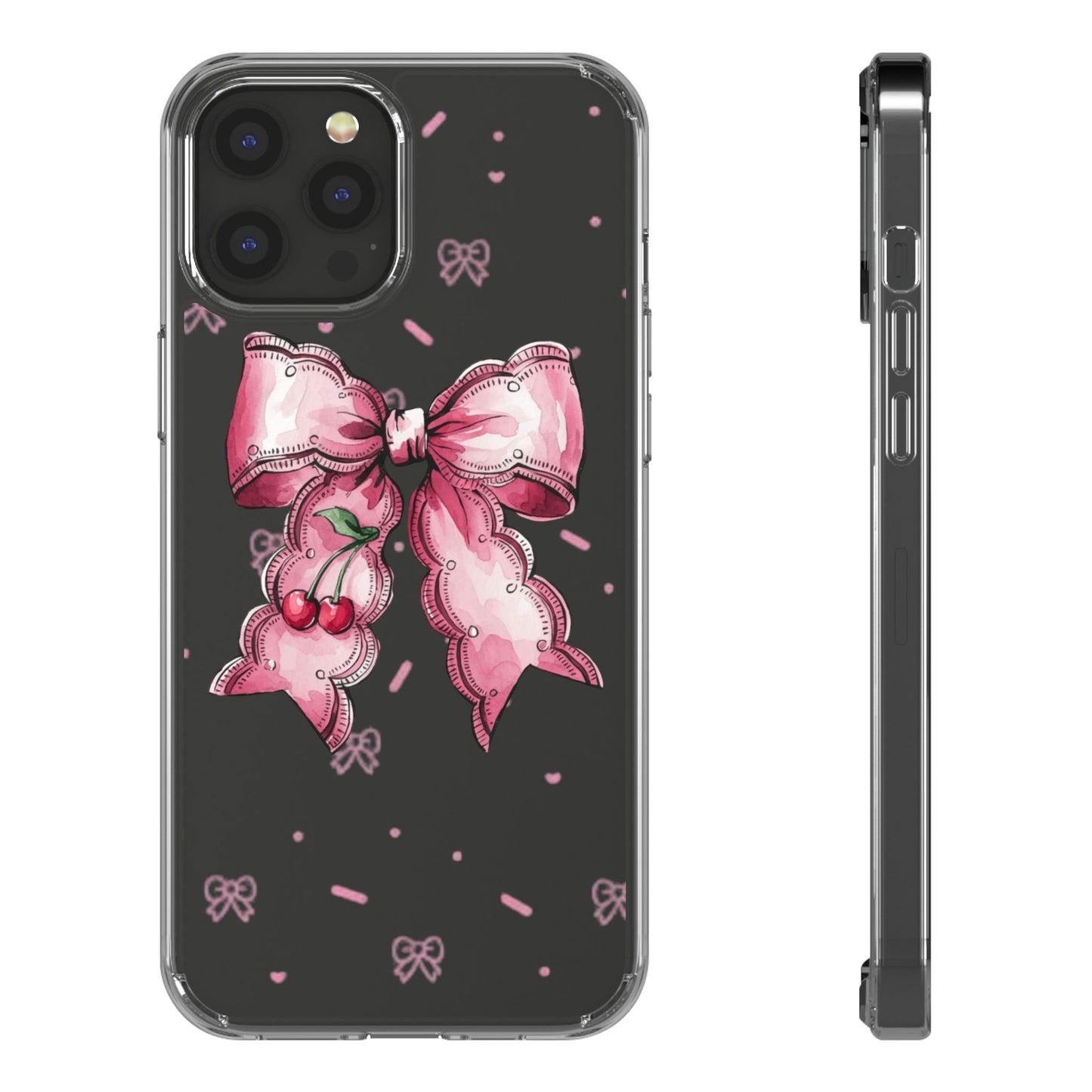 Pink Cherry Bow Clear Phone Case – Cute Kawaii iPhone Cover