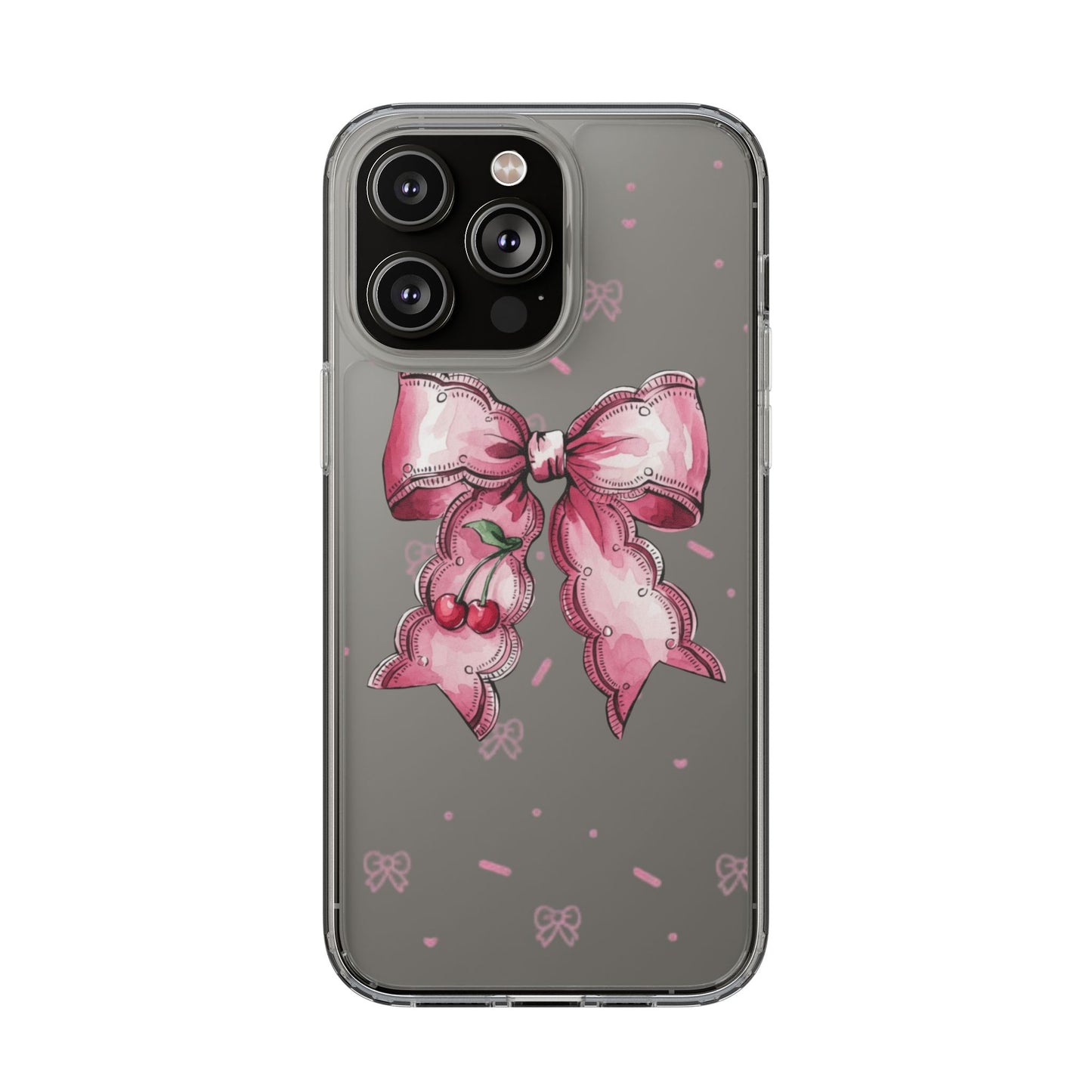 Pink Cherry Bow Clear Phone Case – Cute Kawaii iPhone Cover