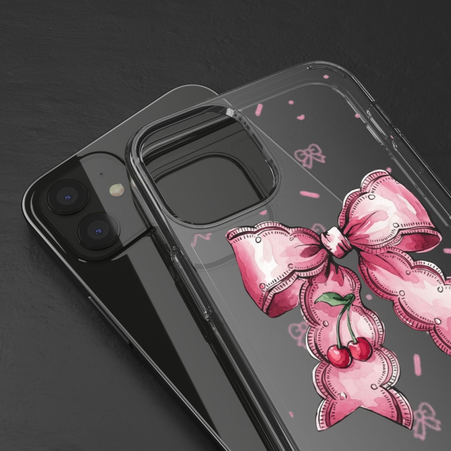 Pink Cherry Bow Clear Phone Case – Cute Kawaii iPhone Cover