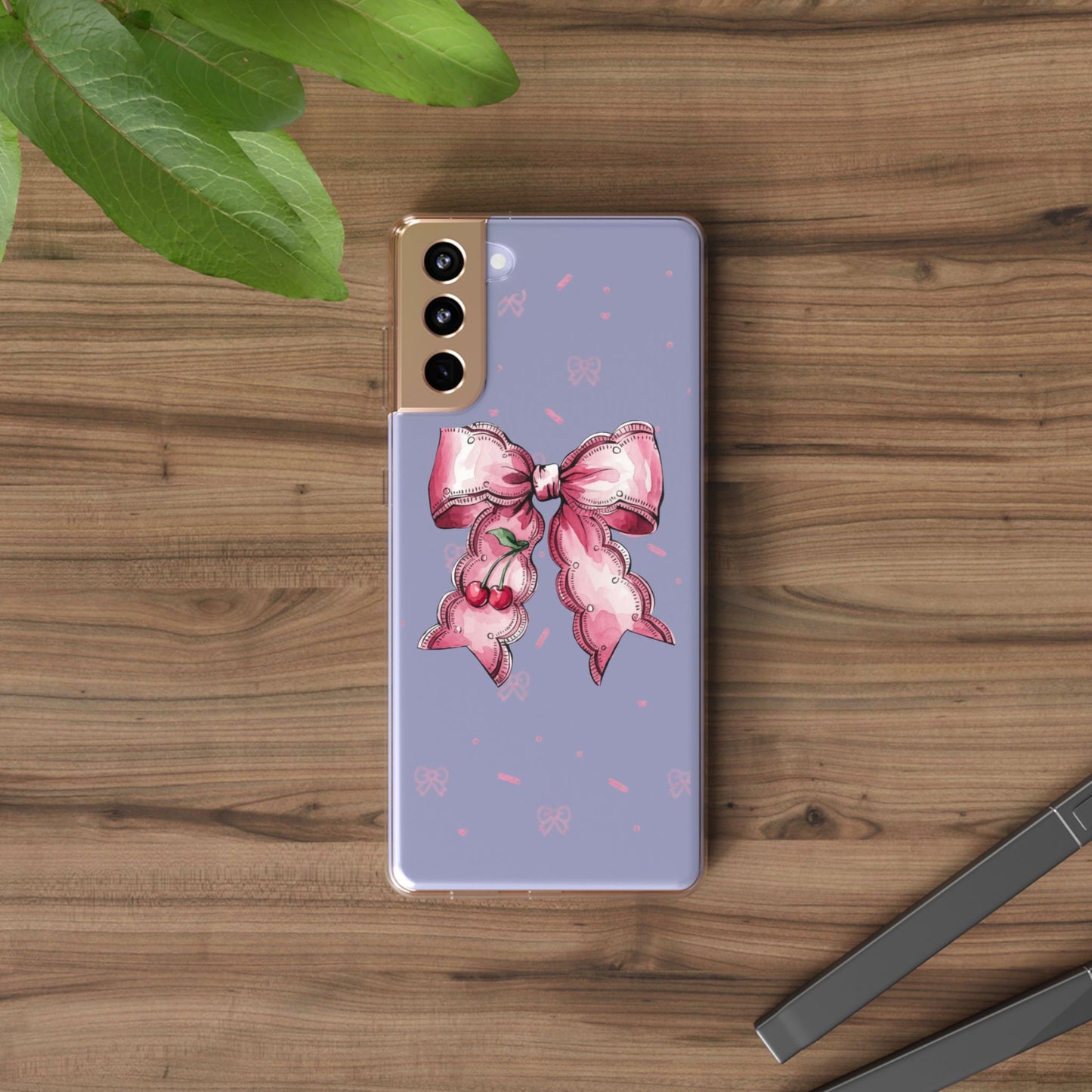 Pink Cherry Bow Clear Phone Case – Cute Kawaii iPhone Cover