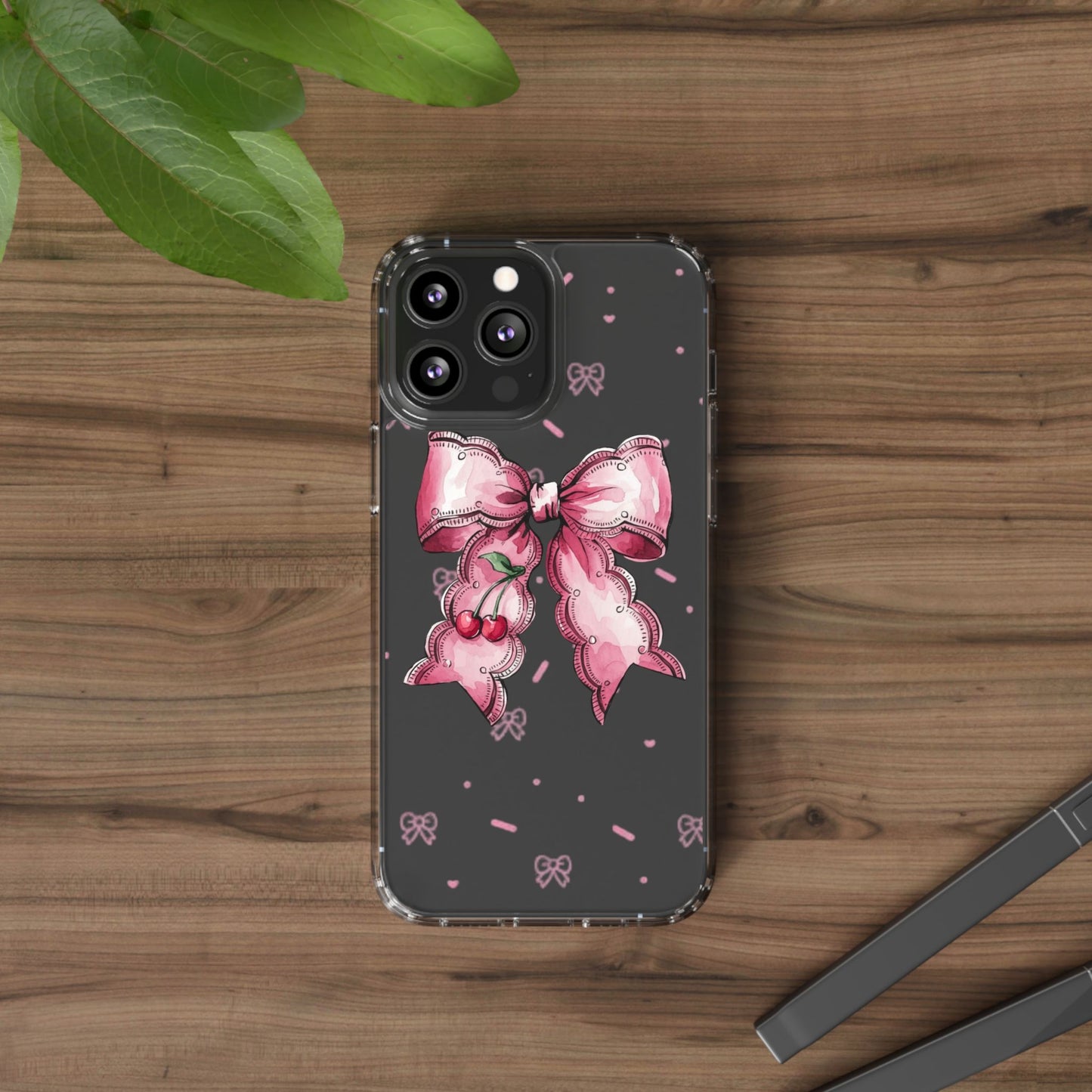 Pink Cherry Bow Clear Phone Case – Cute Kawaii iPhone Cover