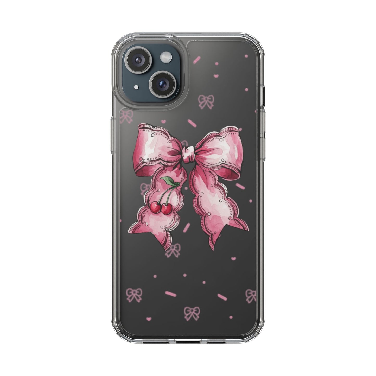 Pink Cherry Bow Clear Phone Case – Cute Kawaii iPhone Cover