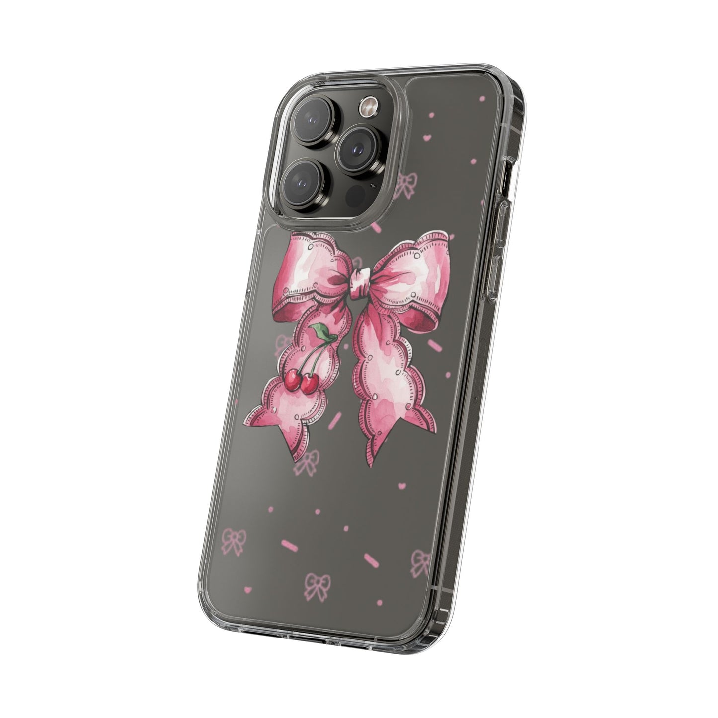 Pink Cherry Bow Clear Phone Case – Cute Kawaii iPhone Cover