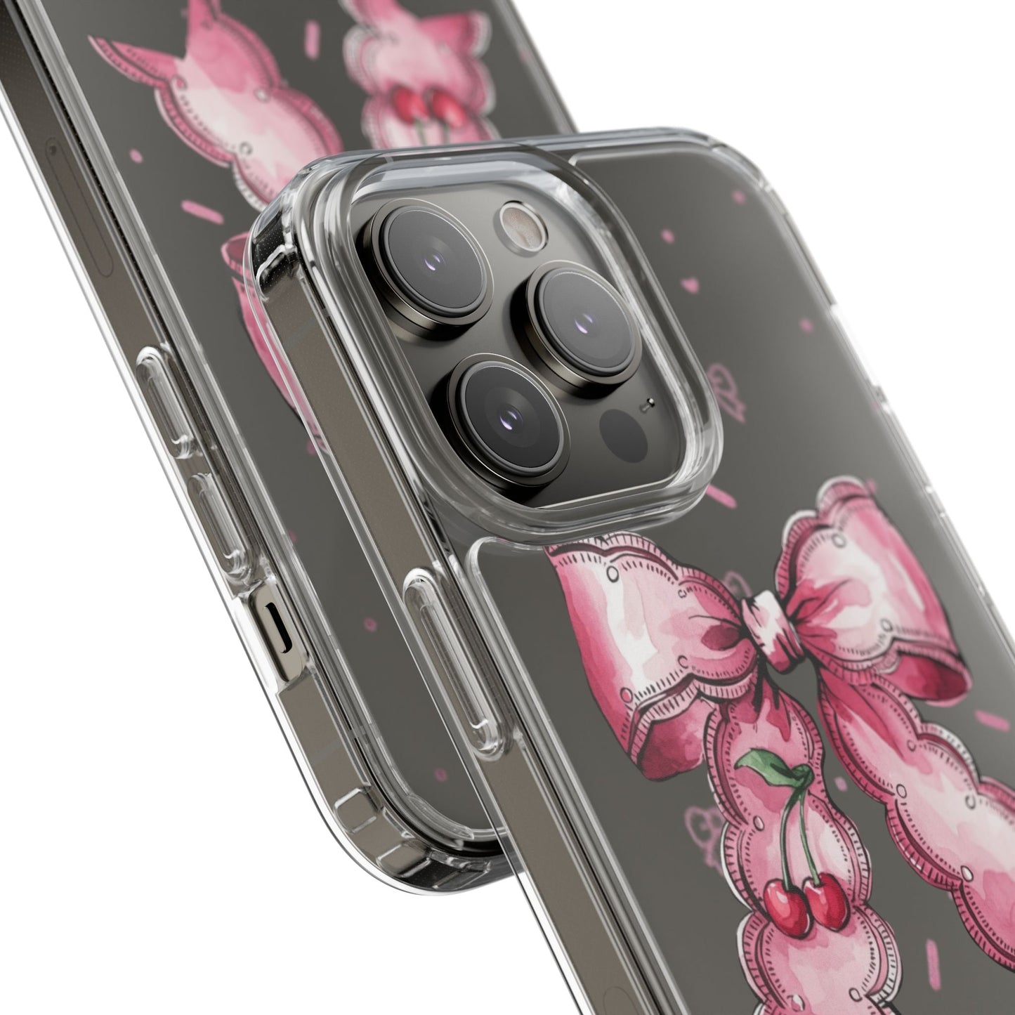 Pink Cherry Bow Clear Phone Case – Cute Kawaii iPhone Cover
