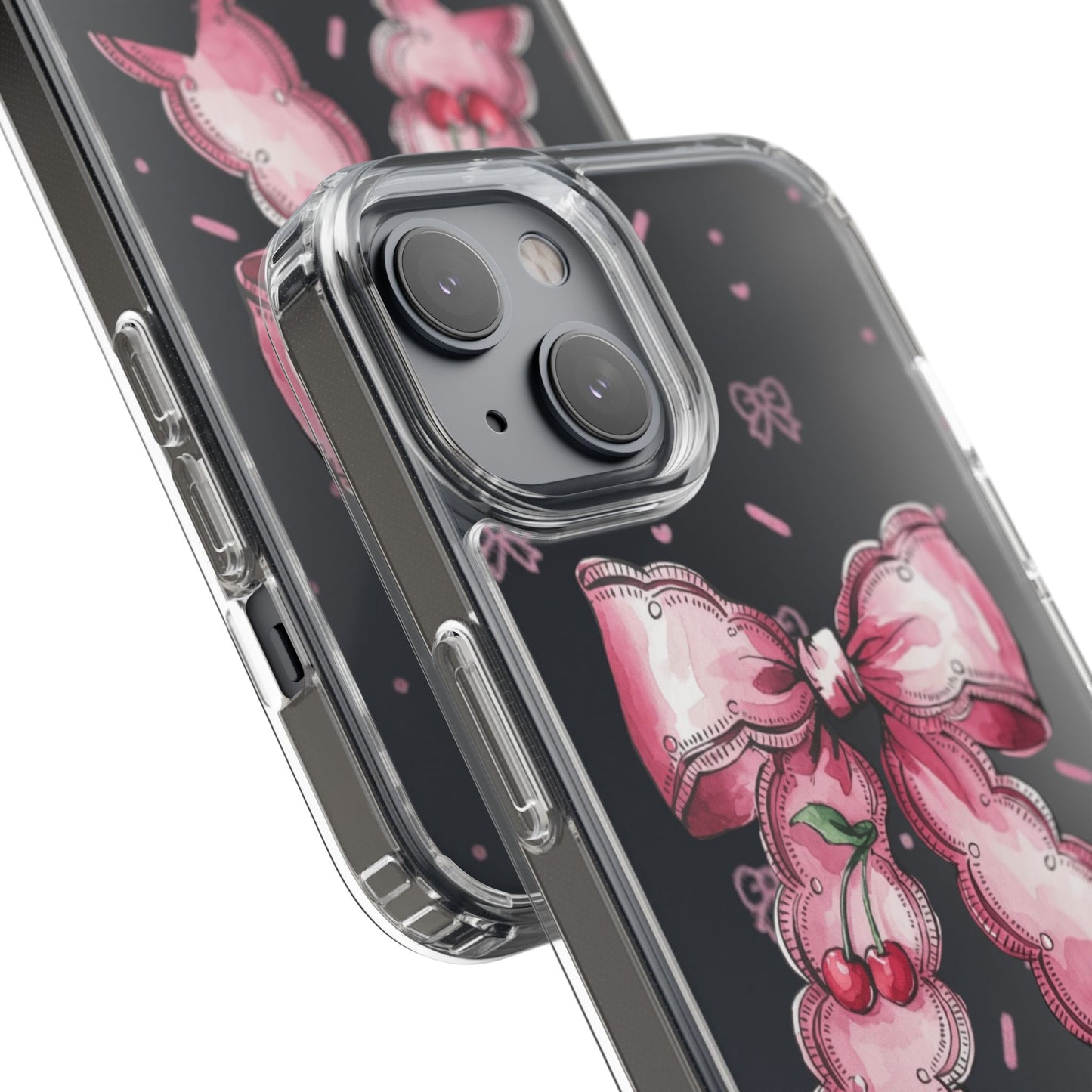 Pink Cherry Bow Clear Phone Case – Cute Kawaii iPhone Cover