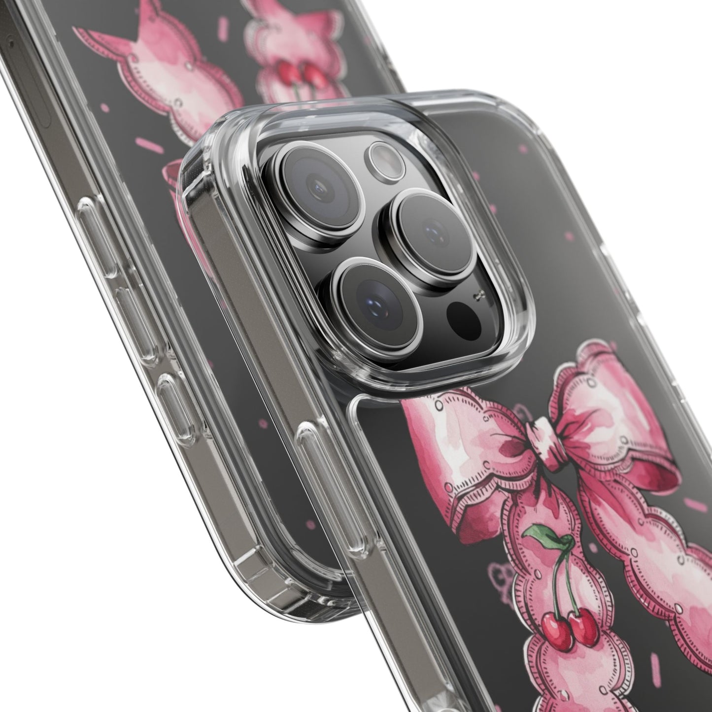 Pink Cherry Bow Clear Phone Case – Cute Kawaii iPhone Cover