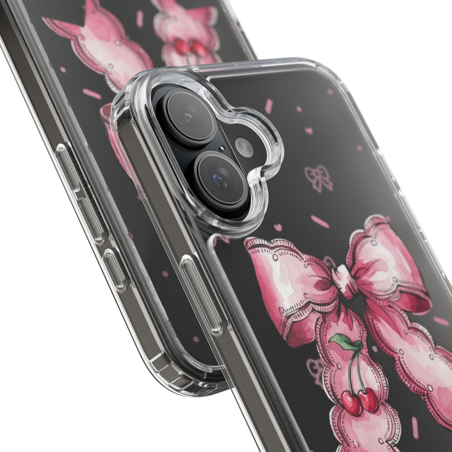 Pink Cherry Bow Clear Phone Case – Cute Kawaii iPhone Cover