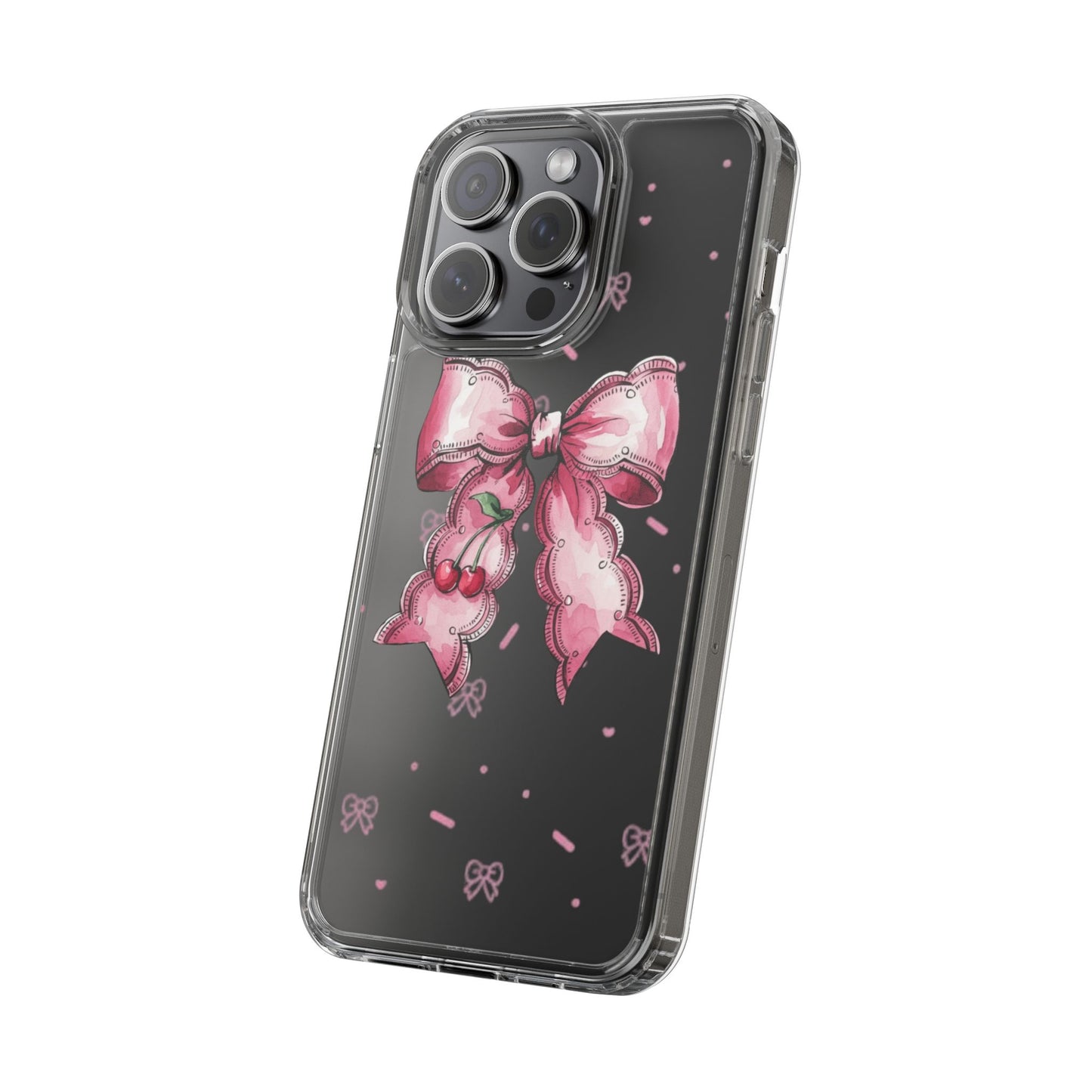 Pink Cherry Bow Clear Phone Case – Cute Kawaii iPhone Cover