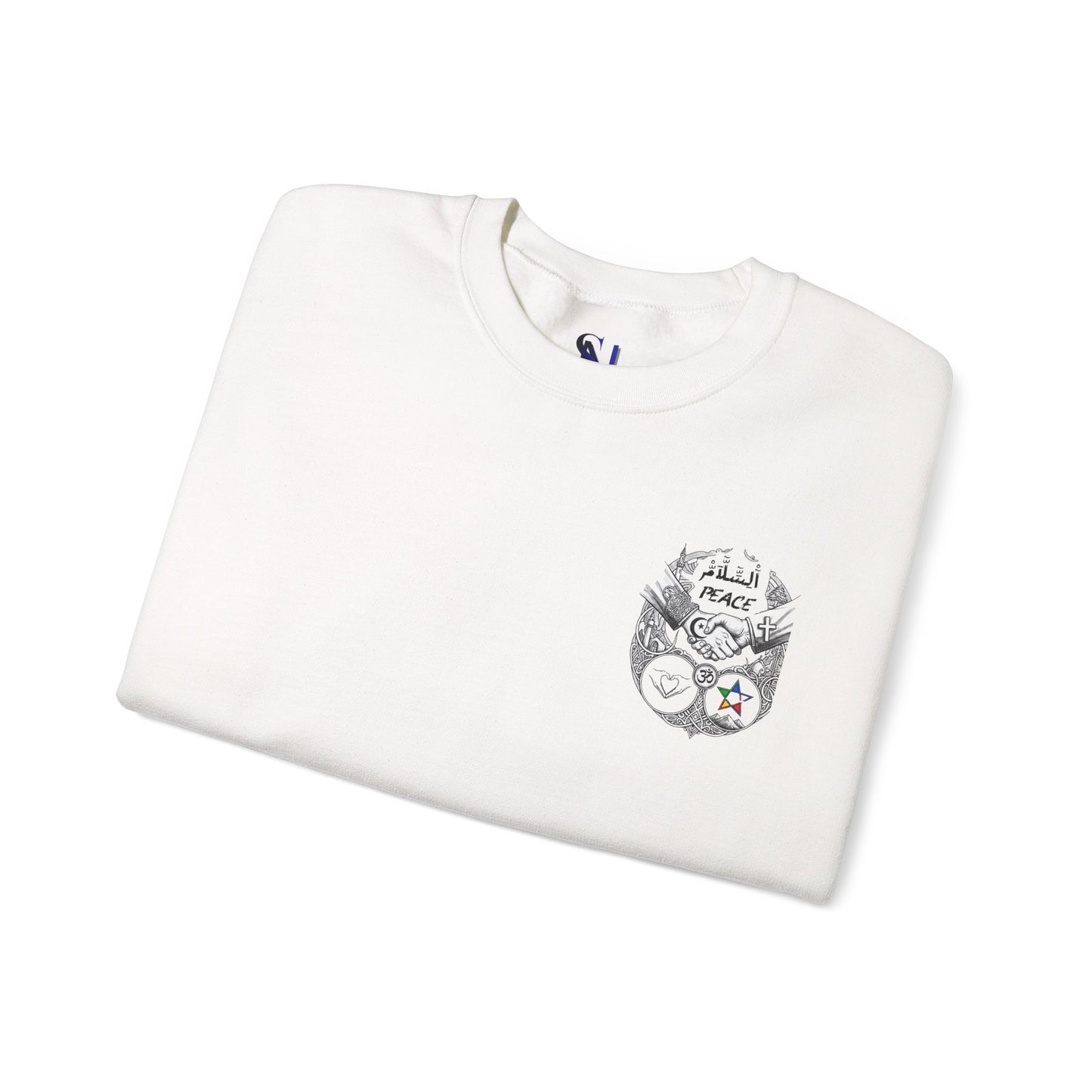Peace Symbols Crewneck Sweatshirt — Interfaith Handshake Graphic