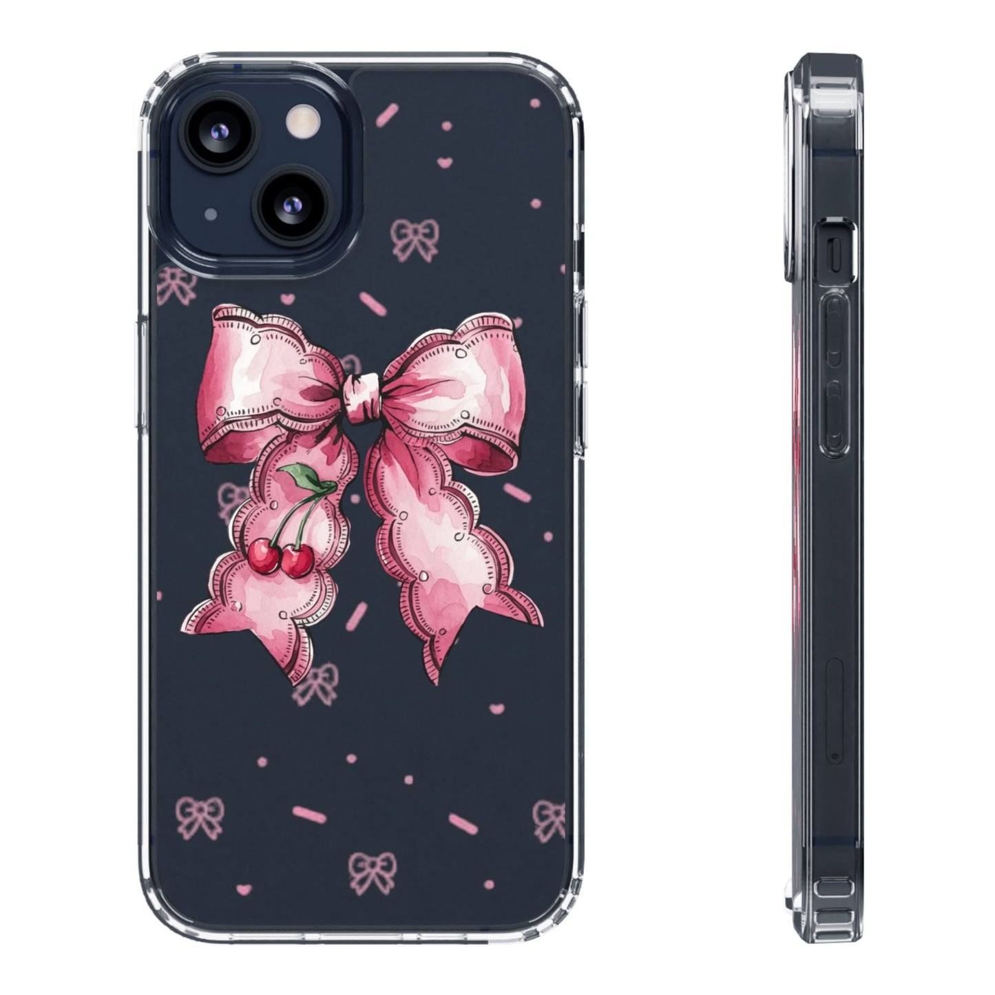 Pink Cherry Bow Clear Phone Case – Cute Kawaii iPhone Cover