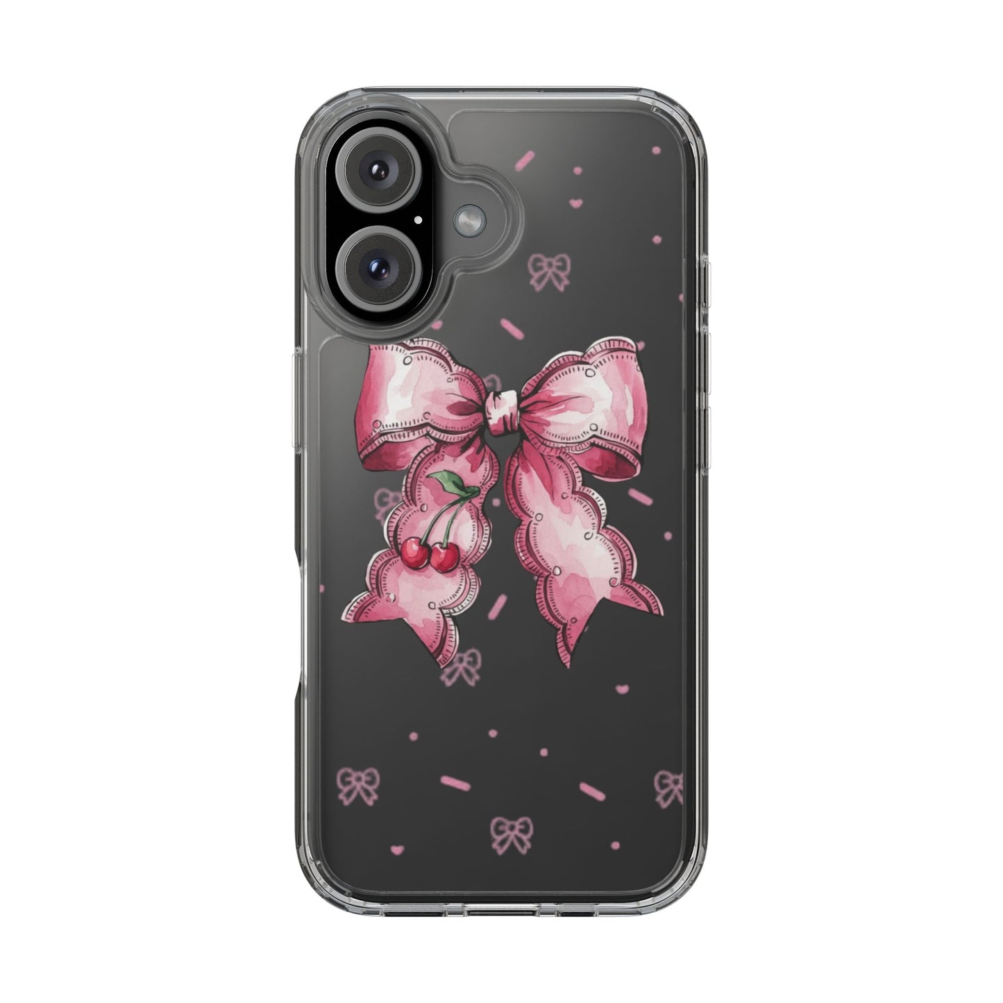 Pink Cherry Bow Clear Phone Case – Cute Kawaii iPhone Cover