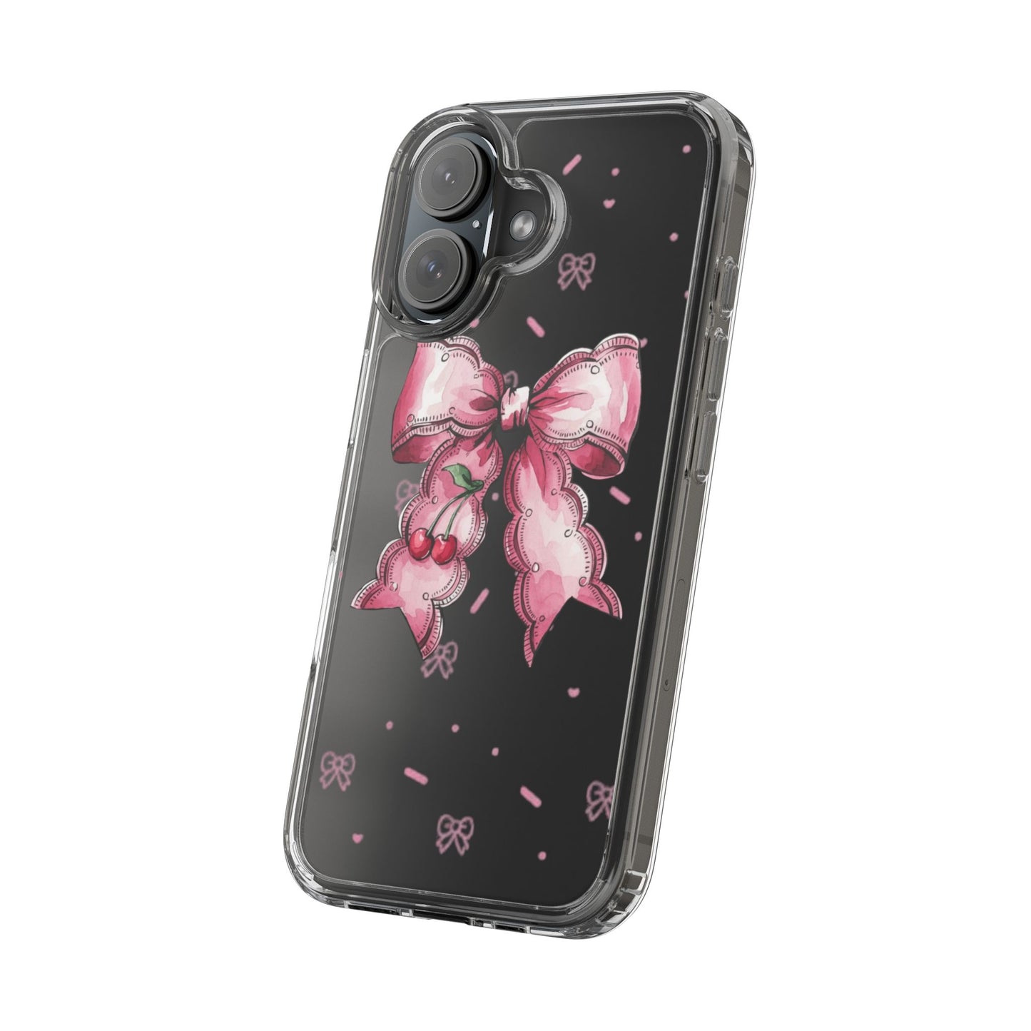 Pink Cherry Bow Clear Phone Case – Cute Kawaii iPhone Cover
