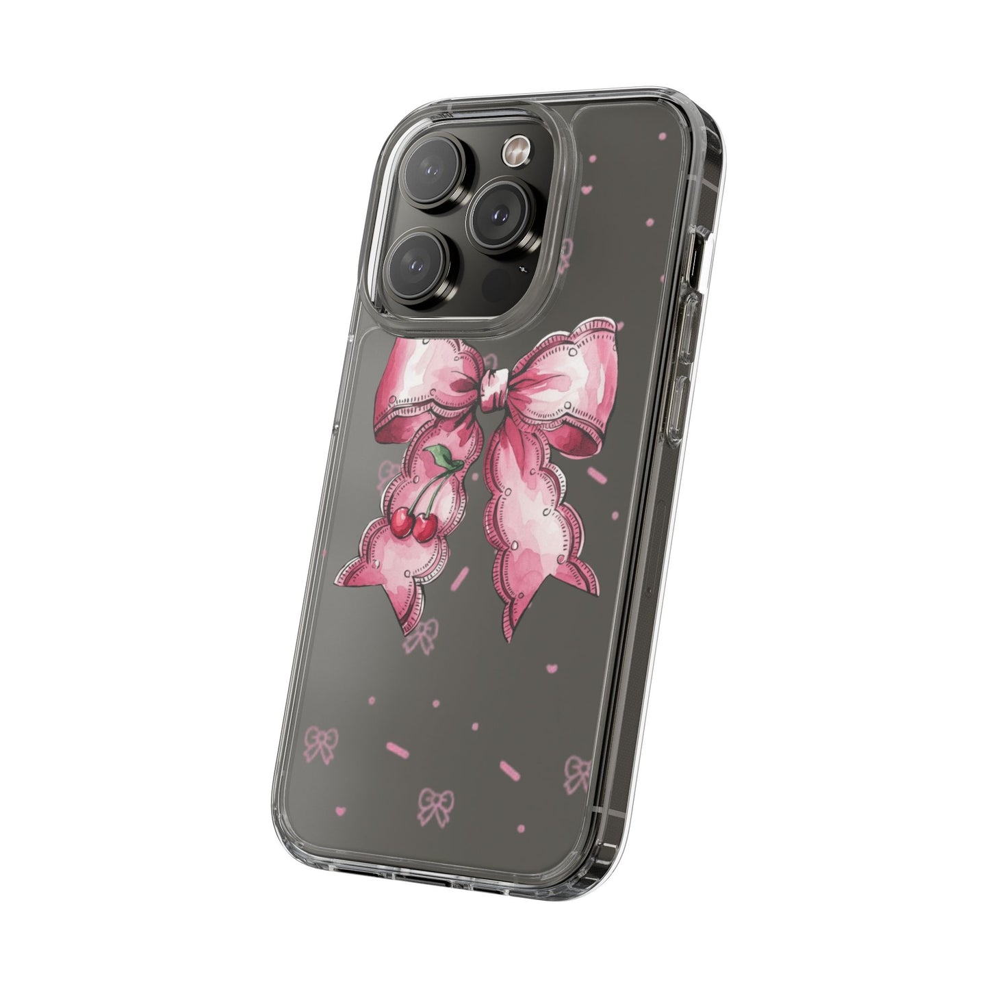 Pink Cherry Bow Clear Phone Case – Cute Kawaii iPhone Cover