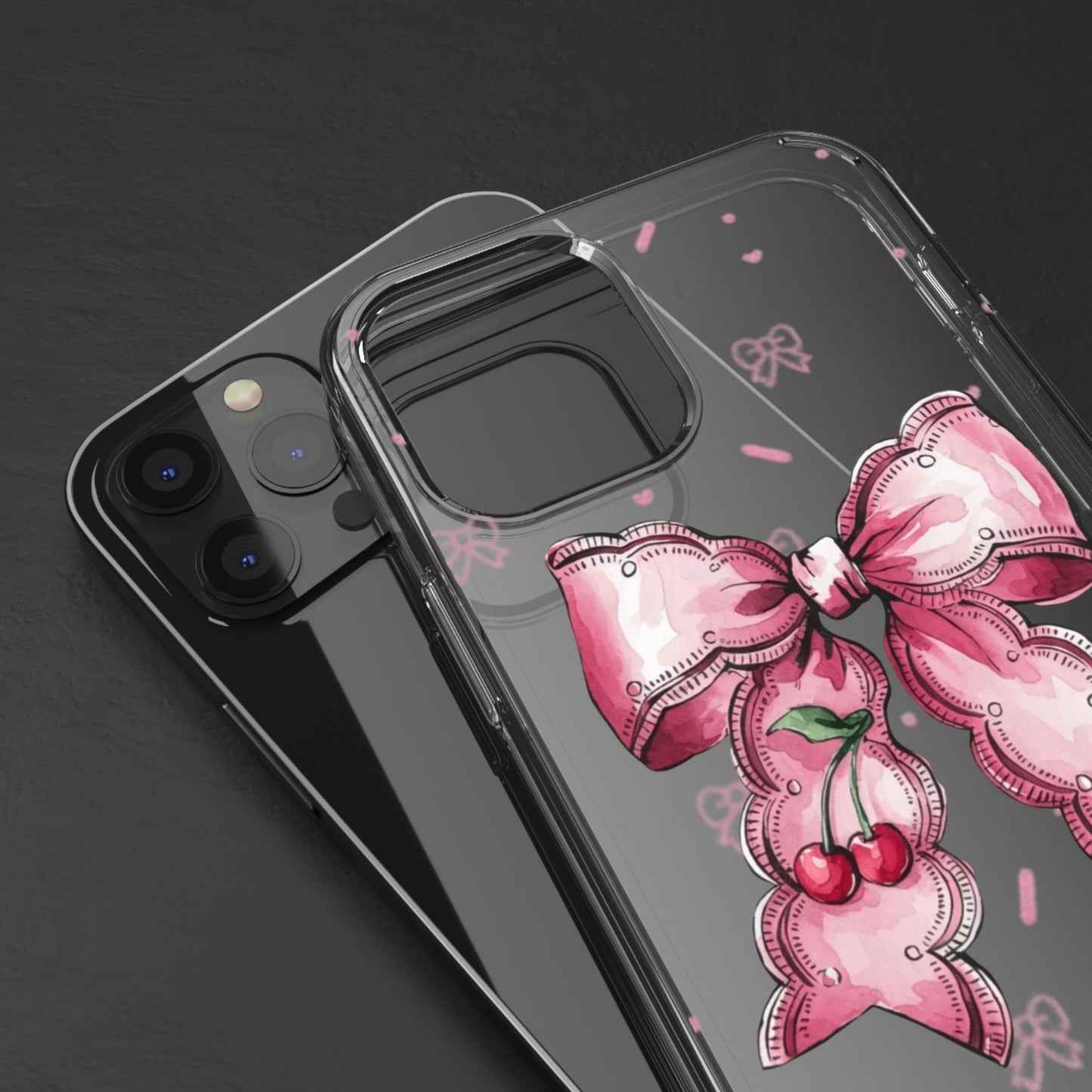 Pink Cherry Bow Clear Phone Case – Cute Kawaii iPhone Cover