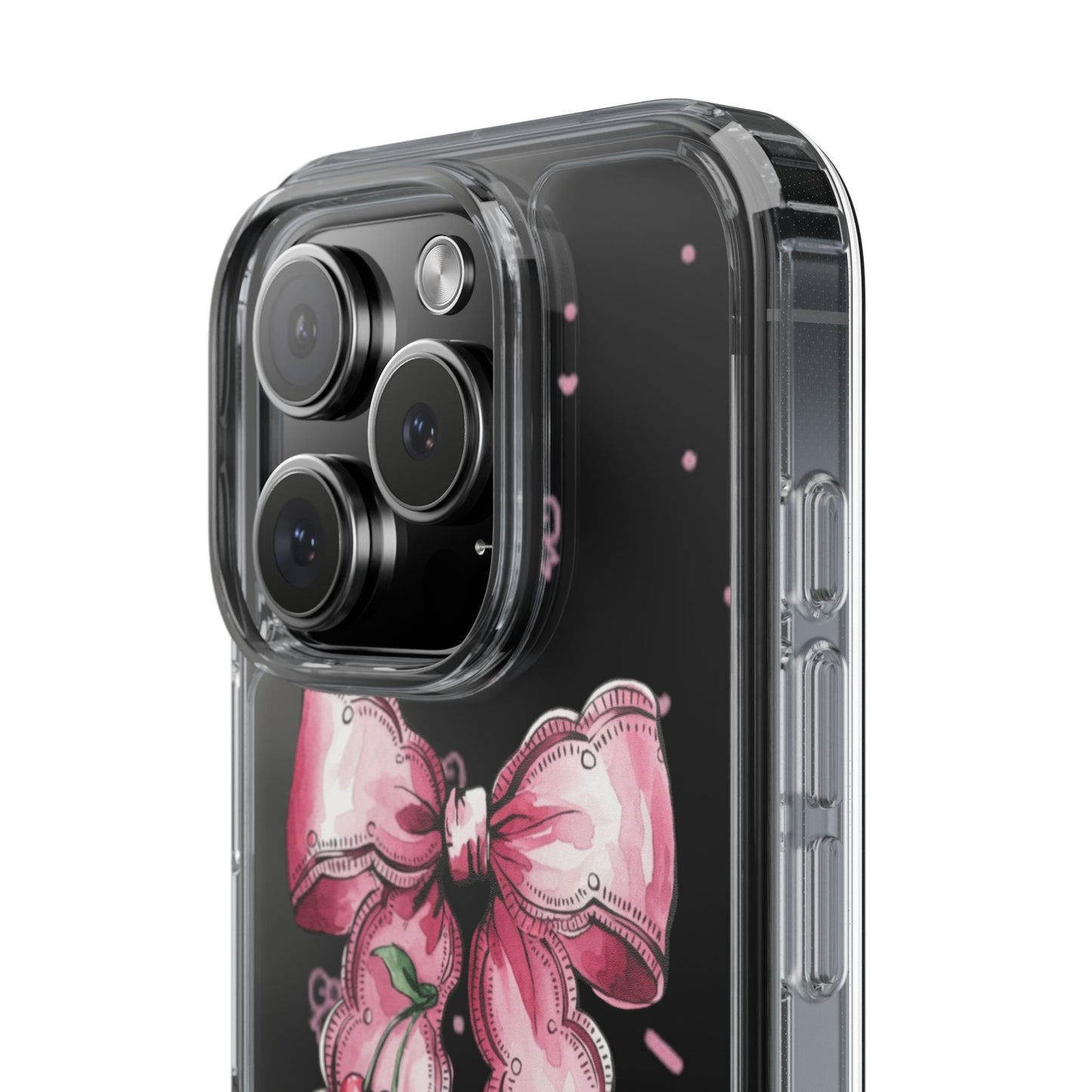 Pink Cherry Bow Clear Phone Case – Cute Kawaii iPhone Cover