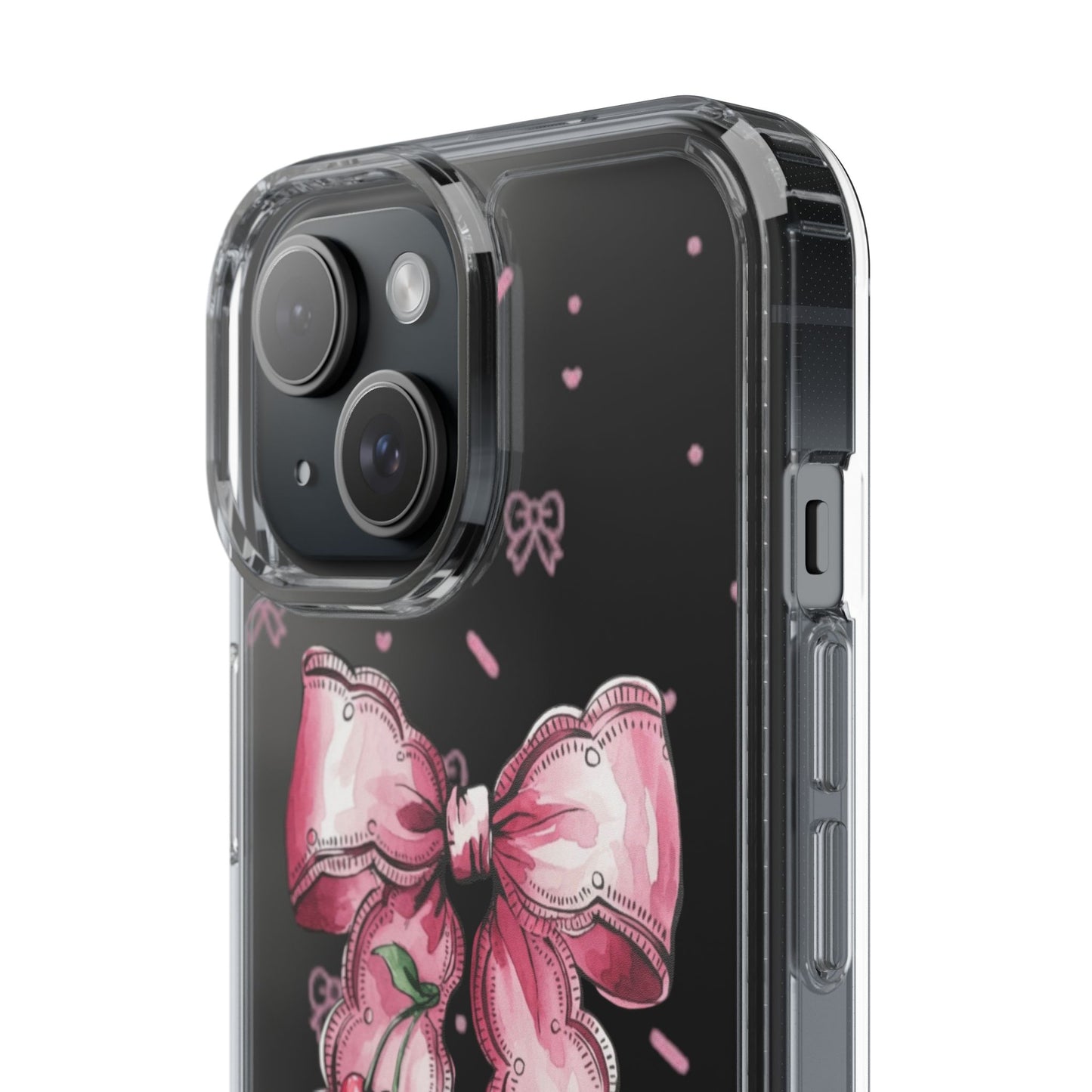 Pink Cherry Bow Clear Phone Case – Cute Kawaii iPhone Cover