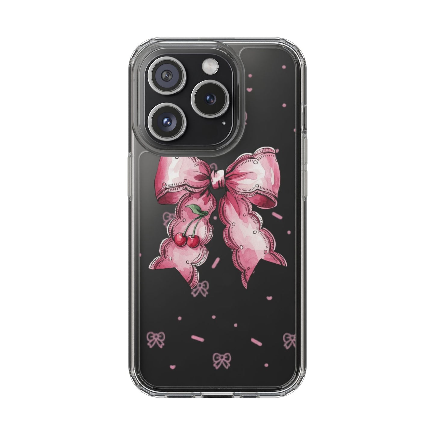 Pink Cherry Bow Clear Phone Case – Cute Kawaii iPhone Cover